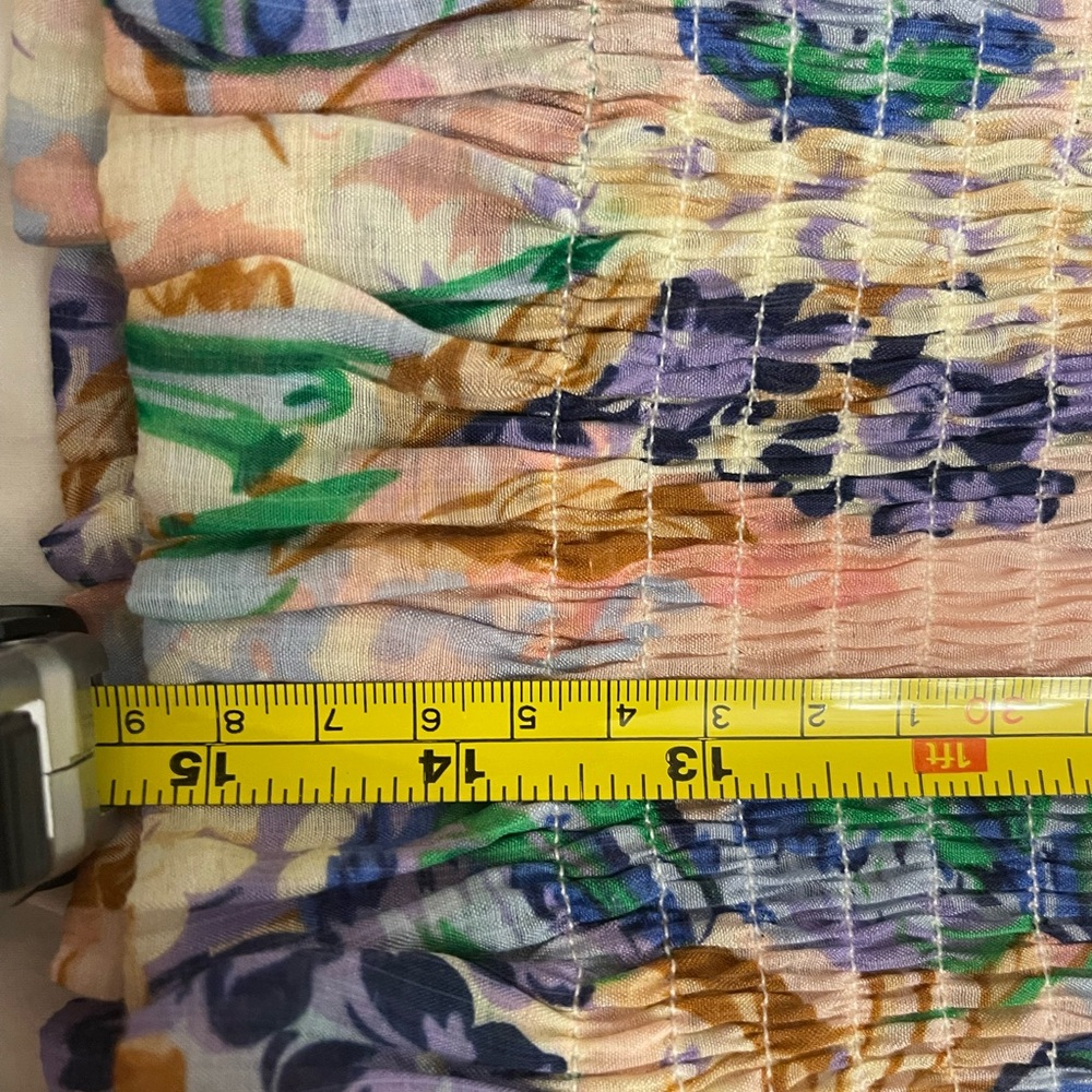 Gracia White, Blue, Print, Ruffled Long Sleeve Blouse, 70% Rayon, 30% Nylon - Picture 10 of 10